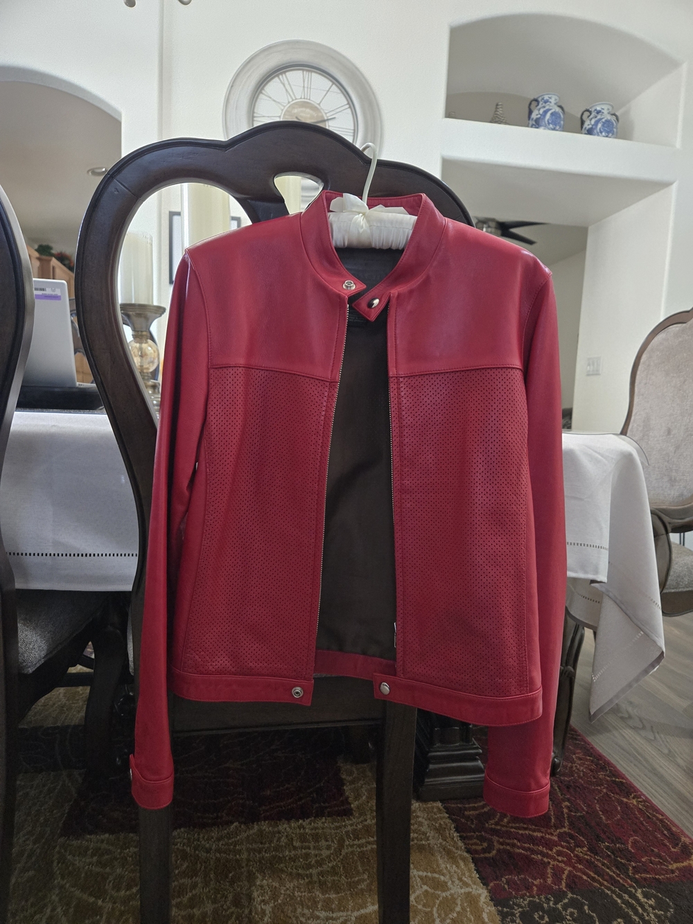 Red Women's Perforated Leather Jacket